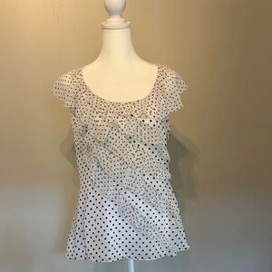 White House Black Market Black and White Polka Dot Ruffle Blouse